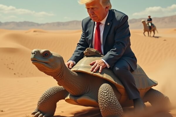 naked trump riding on yertle the turtle